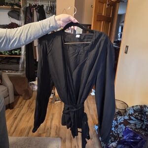 Old Navy Black Wrap Top with Tie Waist